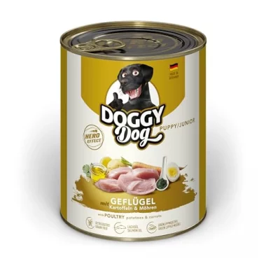 DOGGY Dog Paté Geflügel Puppy, Welpenfutter mit Lachsöl und Grünlippmuschel