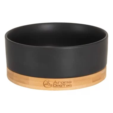 AromaDogTag Hundenapf Amoa aus Keramik mit Holz Unterteller Anti-Rutsch