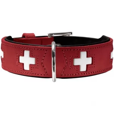 HUNTER Hundehalsband SWISS, Farbe: rot/schwarz, weiches Rindnappaleder