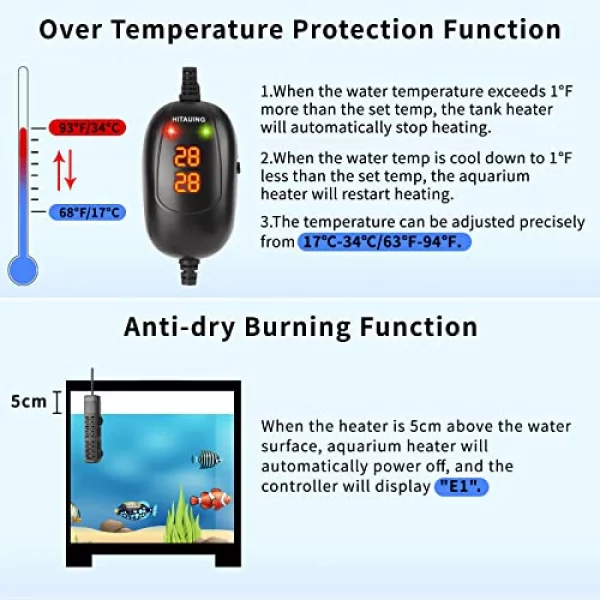 HiTauing Aquarium Heizung mit Übertemperaturschutz – Bild 2